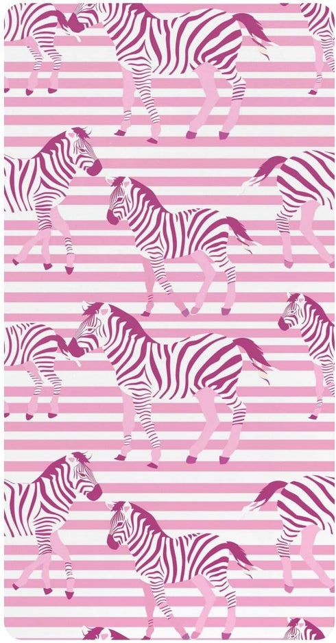 Bseiialft Pink White Zebras Stripes Crib Sheets for Boys Girls Soft and Breathable