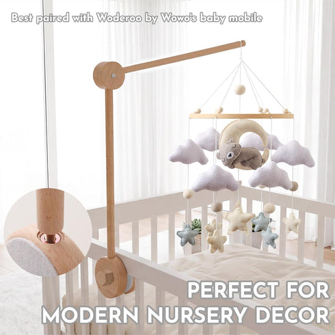 Wonderoo by Wowo 360 Natural Wooden Crib Mobile Arm Foldable & Adjustable Baby Mobile Holder, Smooth Beech Wood Mobile