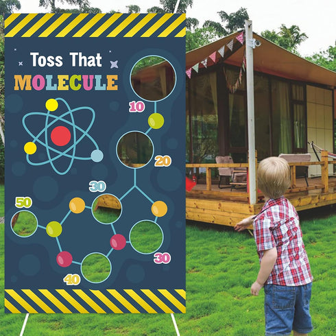 Science Toss Games Banner Backdrop, Chemistry Toss that Molecule Theme Decor for School Laboratory