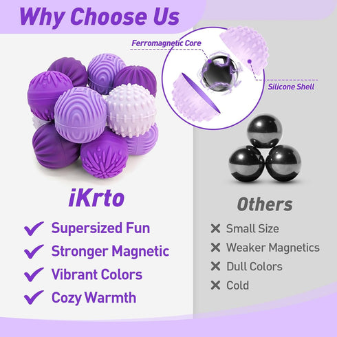 iKrto 8pcs 4 Fidget Toys Magnetic Stress Balls for Adults Teens- Silicone Stress Relief Sensory Toy | Roller Finger Toy
