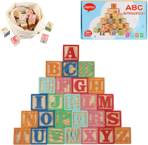Joqutoys ABC Wooden Building Blocks for Toddlers 1-3, 26 PCS Alphabet & Number Stacking Blocks