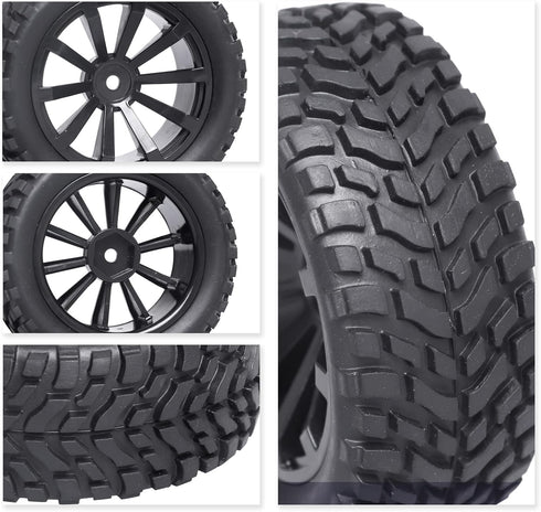 4Pcs 12mm Hex RC Wheels Tires, Height 2.99 inch (76mm) for 1/10 On Road and 1/14 1/16 1/18 Scale Models