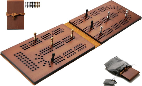 Jeereal Travel Cribbage Board Game Leather & Solid Bambo-Wood Pocket Sized Tiny Card