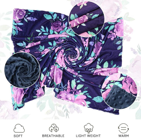 TANOFAR Baby Blankets, Purple Floral Minky Toddler Blanket for Boys Girls, 30 x 40 in