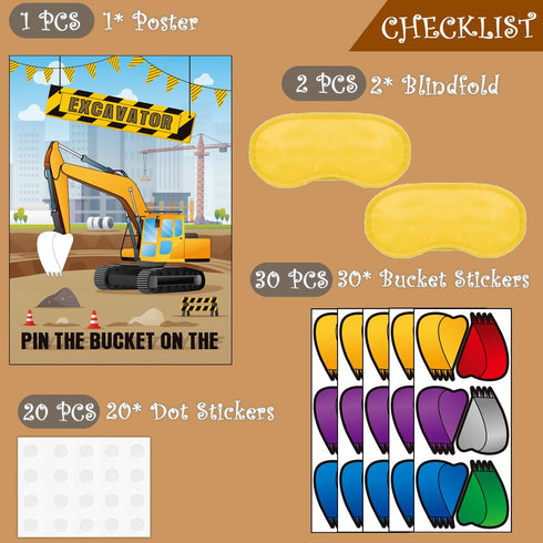 T-Antrix 21'' 28'' Sets Pin The Bucket on The Excavator Party Games -Construction Themed Birthday Games for Kids Boys