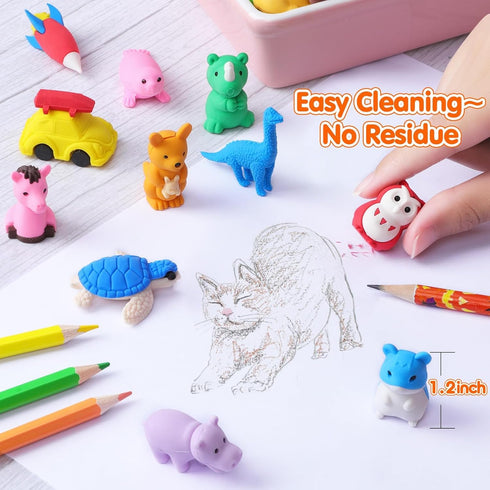 100 Pack Animal Erasers, 3D Puzzle Pencil Erasers for Kids, Bulk Treasure Box Toy for Classroom