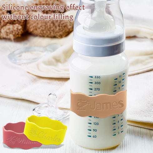 Fxinxi Personalized Baby Bottle Bands - Custom Reusable Silicone Water Bottle Labels,Engraved Name for Daycare.