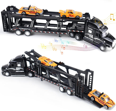CORPER TOYS Transport Car Carrier Truck Toy - Detachable Die-cast Pull Back Vehicles Set for Kids with Lights