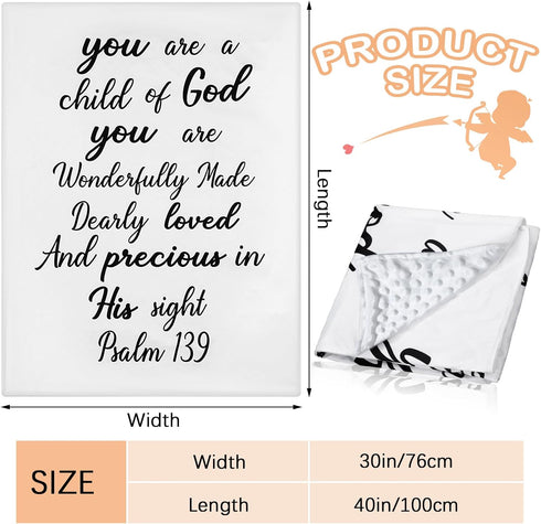 Christian Gift for Baby Plush Blanket with Dotted Backing, Baptism Blanket Scripture Quote Swaddle for Newborn Boy