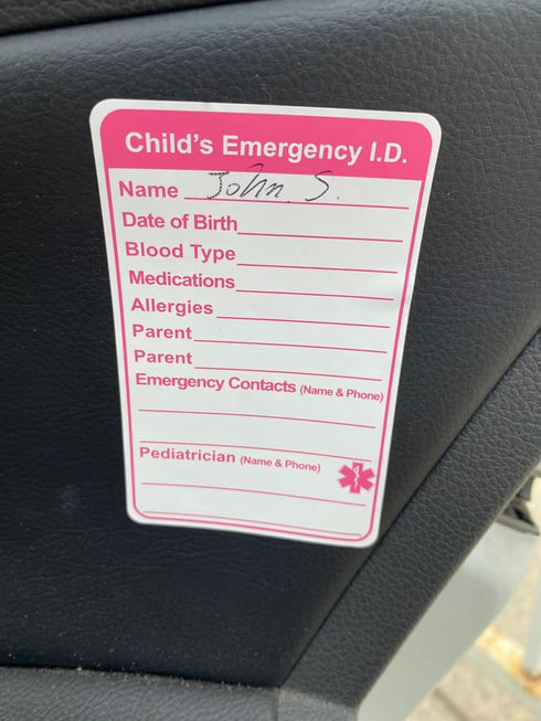 Poskornwel 2.5x4 inch 10PCS Pink Infant In Case of Emergency Child Emergency Contact Car Seat Safety Alert Attachment