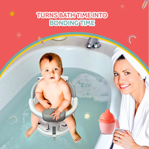 6-12 BEBECAN Non-Slip Baby Bath Seats Months, Toddler Bathtub Chair with Washable Cusion, Cap Brush & Shower Mug
