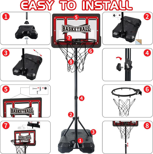 Kids Basketball Hoop, Adjustable Height Basketball Toy with Stand, Toddler Basketball Gifts for Boys Age 3-8, Indoor