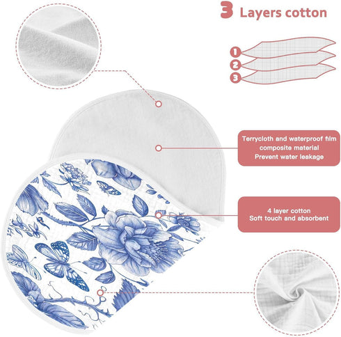 YETTASBIN Blue Flower Muslin Baby Burp Cloth, Super Soft Absorbent Cotton Burp Rag Baby Bibs Feeding Cloth for Newborn