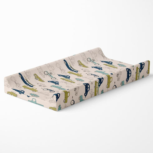 Glenna Jean Cotton Baby Diaper Changing Pad Cover Cars Trucks Motorcycles Racing Automobiles Boys Girls Nursery Blue