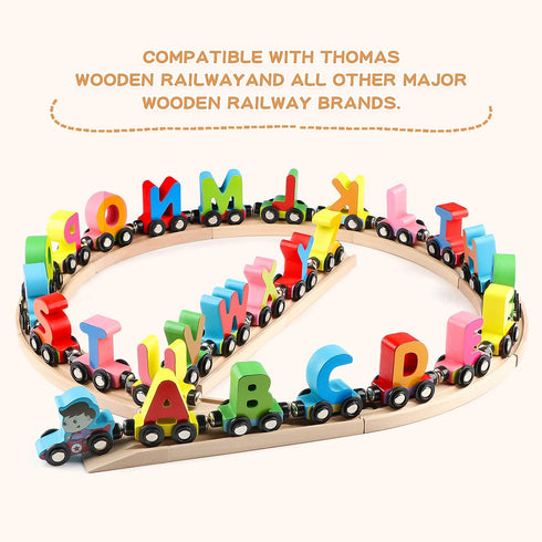 27 Set 42 1 1 Wondertoys Wooden Alphabet Train Toy PCS Magnetic Alphabet ABC Letter Train Includes PCS Flash Cards