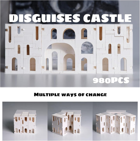 980 3D Magic Maze Building Blocks, PCS Transformable Castle Folds into Cube, Puzzle Optical Illusion Architecture Model