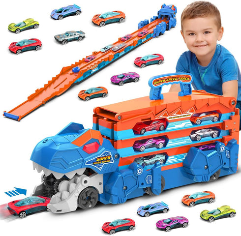VATOS Toddler Truck Toy - Ejection Folding Dinosaur Track, Portable Truck Car