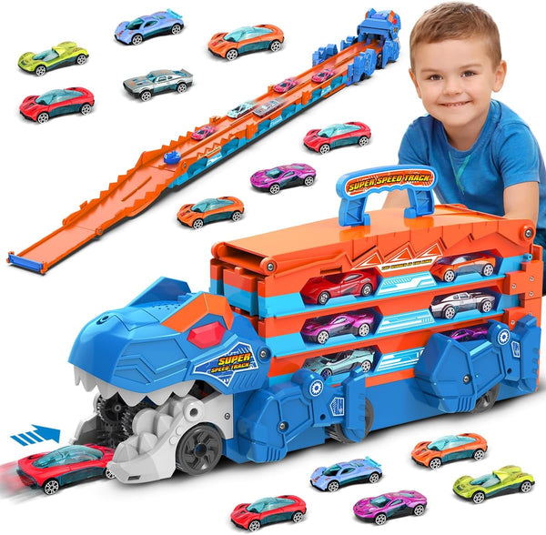 VATOS Toddler Truck Toy - Ejection Folding Dinosaur Track, Portable Truck Car