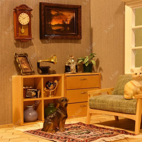 1:12 iLAND Miniature Dollhouse Accessories on Scale, Grandfather Wall Clock and Record Player, elf Accessories