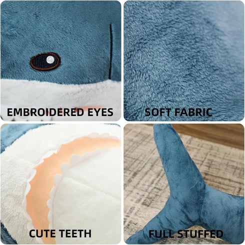 Giant Blue Shark Plush Pillow, Soft Toy Stuffed Animal Pillow for Comfortable Sleeping, 100cm/39.37inch.