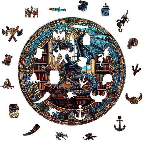 300 13.4 13.3 Dragon Library Puzzles Adults Gifts for Men Women Wooden Pieces x
