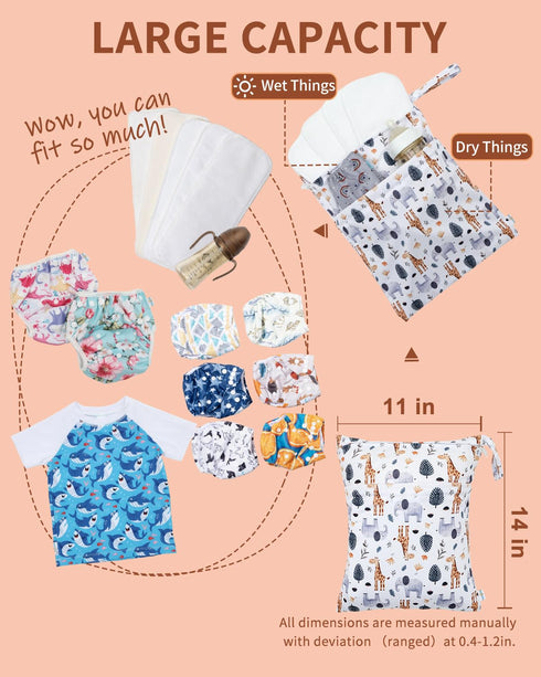 3 Pack, Clothes(Giraffe,Cactus),3LN39-B babygoal Animal Wet Dry Bags Waterproof Travel Bags for Swimsuits, Beach, Pool