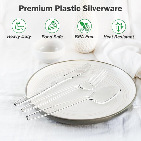 Triplenet Pricing Set, 360 Count, Disposable Clear Plastic Silverware BPA-Free Heavy Duty