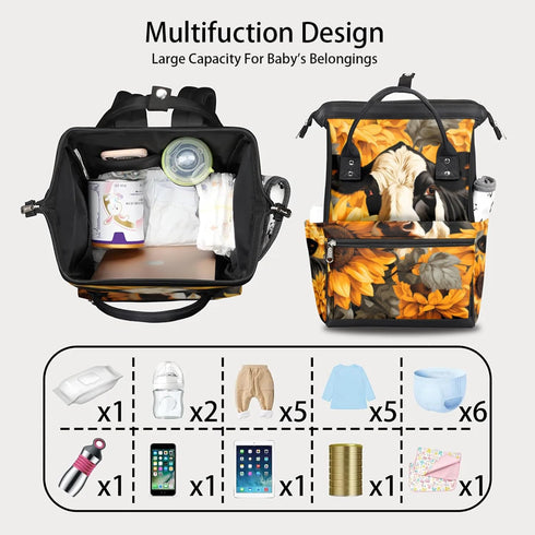 Hsnar Backpack Cow Sunflowers Waterproof Diaper Bag Large Capacity Baby Bag with Stroller Straps, Multi-Pocket Diaper