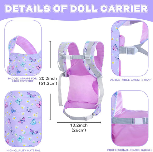18INDC 16-22 Inch Baby Doll Carrier with Doll Accessories Doll Carrier for Kids, Reborn Doll Baby Carrier