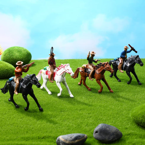 Toddmomy Riding Horse Figurine 4Pcs Action Figure, Western Figurines Toys, Plastic Horse with Rider