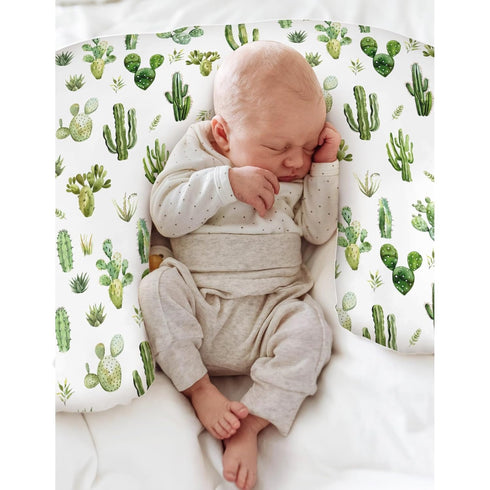 Watercolor Cactus Baby Nursing Pillow Covers for Boy Girl Green Cactus Leaves Nursery Pillowcase for Breastfeeding