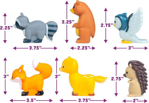 6 Pack Set Tub Works Woodland Animals Watertight Baby Bath Toys, | Sealed, No Hole Bath Toys Design Keeps Moisture Out