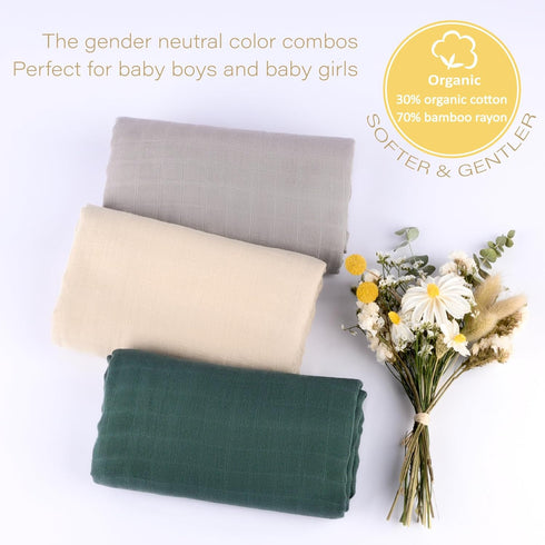 47 47 inches, Set 3 Meracorallo Muslin Swaddle Blanket Silky Soft Receiving Blanket Neutral Swaddle Wrap for Baby Boys