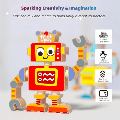 YECHISY Playset, Wooden Snap-Together Building Toys: STEM Building Blocks, Robot Take Apart Fine Motor Skill Montessori