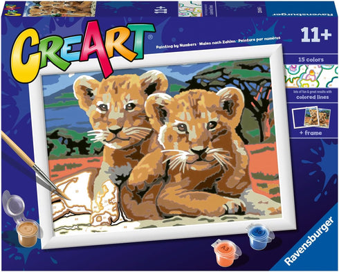 Ravensburger Little Lion Cubs Paint by Numbers Kit - Arts and Crafts for Kids Ages 11 and Up
