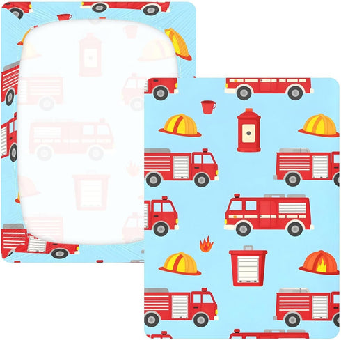 CZXW 52" 28" Cartoon Fire Engine Crib Sheets Fitted x Natural Cotton Soft & Breathable for Baby Crib Mattress
