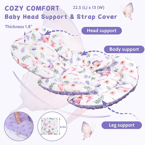 Pack Set Pea Pod of Baby Car Seat Head Support and Nursing Pillow Cover with Beautiful Buitterfly Patterns