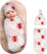 Nanyizly Simple White Line Drawing Newborns Beanie Swaddle Blanket Set Baby Receiving Blankets