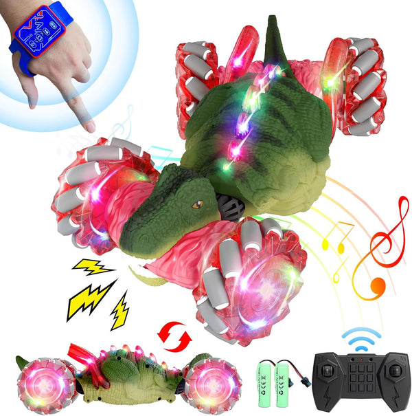 Dinosaur Remote Control Car, 2.4Ghz 4WD RC Cars with Dinosaur Sounds & Light Music, Gesture Sensing Remote Control Car