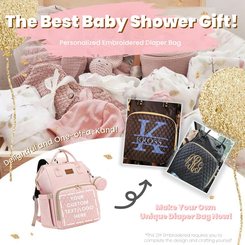 Backpack 35L ROSEGIN Pink Diaper Bag for Baby Girls - Baby Shower Gifts for Mom, Quilted Diaper Bag with Changing Pad