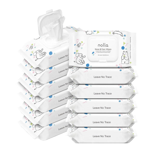 Nolla Nose and Face Wipes for Babies & Kids with Saline, Vitamin