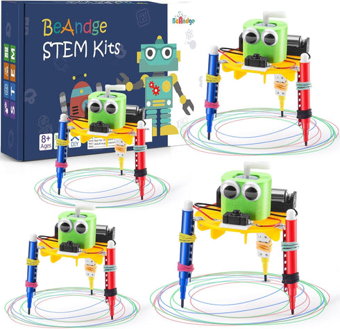 Bulk STEM Craft Kits for Kids 8-12: 4-Pack Doodling Robot Building Kits,