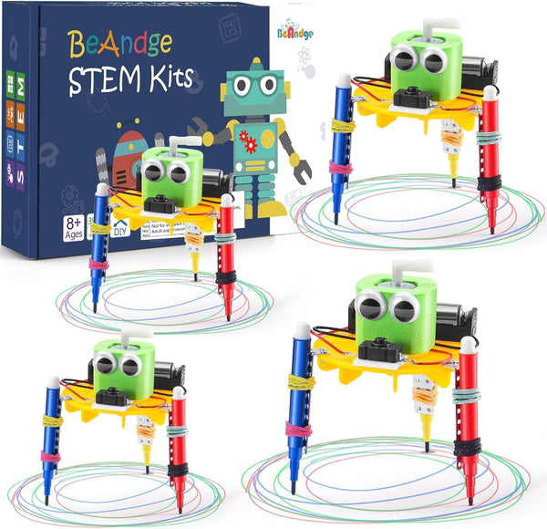 Bulk STEM Craft Kits for Kids 8-12: 4-Pack Doodling Robot Building Kits,