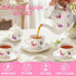 Set 3-8, Set TUZT Tea Party for Little Girls Ages White Floral Porcelain Tea with Gold Trim Edges, Princess Tea Time