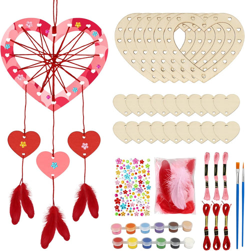 Fennoral 6 Pack Heart Dream Catcher Craft Kit for Kids Paint You