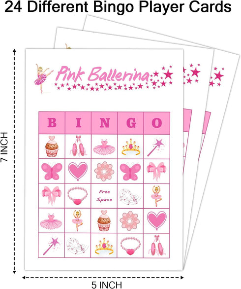 Ballerina Party Bingo Game Cards, 24 Players, Ballet Dance Themed Bingo for Family Friend Adult Party
