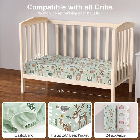 IOCCLH 2 Pack 28x52x8in(Polar Baby Crib Sheets for Boys and Girls Fit for Standard Crib Toddler Mattress Breathable