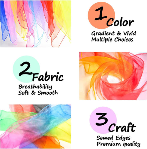 Novelty Place 12 Pcs Dance and Juggling Scarves - Gradient Colors Silk Square Scarf for Performance