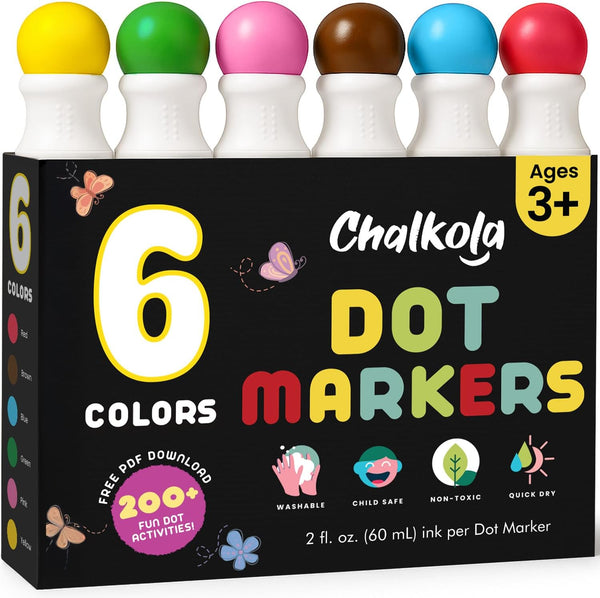 Chalkola 6 Washable Dot Markers for Toddlers 1-3 | Non Toxic Bingo