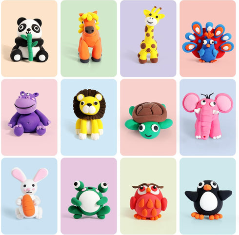 Helsort 12 8 Air Dry Clay Kit for Kids, Animals Modeling Clay for Kids, Molding Clay with Tutorial Cards & Video